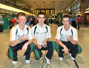 30 September 2009; The Irish team departed from Dublin Airport to the 2009 World Handball Championships which take place from 4th - 11th October in Portland, Oregon, USA. At Dublin Airport are Padraig McKenna, Truagh, Monaghan, Jamie Lynch, Kilkishen, Clare, and Diarmaid Nash, Scariff, Clare. Dublin Airport, Dublin. Picture credit: Brian Lawless / SPORTSFILE
