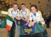30 September 2009; The Irish team departed from Dublin Airport to the 2009 World Handball Championships which take place from 4th - 11th October in Portland, Oregon, USA. At Dublin Airport are, from left, Charlie Shanks, from Lurgan, Armagh, Robbie McCarthy, from Mullingar, Westmeath, and Berni Hennessy, Hospital, Limerick. Dublin Airport, Dublin. Picture credit: Brian Lawless / SPORTSFILE