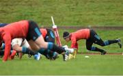 6 January 2016; Munster players including Ian Keatley stretch during squad training. University of Limerick, Limerick. Picture credit: Diarmuid Greene / SPORTSFILE