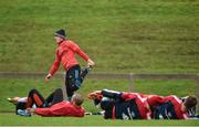 6 January 2016; Munster players including Ian Keatley stretch during squad training. University of Limerick, Limerick. Picture credit: Diarmuid Greene / SPORTSFILE