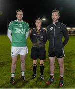 6 January 2016; Maggie Farrelly making history as she becomes the first female referee to officiate a senior men’s inter-county game. with the Captains, Eoin Donnelly, Fermanagh, left, and Matthew Fitzpatrick, St Mary's at the toss. Bank of Ireland Dr. McKenna Cup, Group B, Round 1, Fermanagh v St Mary's University College, Tyrone Centre of Excellence, Garvaghey, Co. Tyrone. Picture credit: Oliver McVeigh / SPORTSFILE