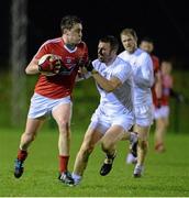 6 January 2016; Tommy Durnin, Louth, in action against Daryl Flynn, Kildare. Bord na Mona O'Byrne Cup, Group B, Kildare v Louth, Hawkfield Centre of Excellence, Newbridge, Co. Kildare. Picture credit: Sam Barnes / SPORTSFILE