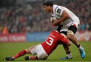 2 January 2016; Nick Williams, Ulster, is tackled by Francis Saili, Munster. Guinness PRO12, Round 11, Ulster v Munster. Kingspan Stadium, Ravenhill Park, Belfast. Picture credit: Oliver McVeigh / SPORTSFILE
