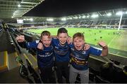 8 January 2016; Leinster supporters, and members of Boyne RFC, from left, Sean Flaherty, Conor Clifford and Tadhg Martin. Guinness PRO12, Round 12, Ospreys v Leinster. Liberty Stadium, Swansea, Wales. Picture credit: Stephen McCarthy / SPORTSFILE
