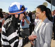 12 September 2009; Jockey Pat Smullen in conversation with Lady O'Reilly after Chilese White had won the Irish National Stud Blandford Stakes. The Curragh Racecourse, Co. Kildare. Picture credit: Ray McManus / SPORTSFILE