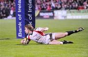 2 October 2009; Andrew Trimble, Ulster, goes over for his side's fourth try. Celtic League, Ulster v Llanelli Scarlets, Ravenhill Park, Belfast, Co. Antrim. Picture credit: Oliver McVeigh / SPORTSFILE