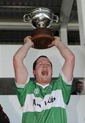 4 October 2009; Loup St Patrick's captain Joseph O'Kane holds aloft the John McLaughlin cup. Derry County Senior Football Final, Dungiven St Canice's v Loup St Patrick's, Celtic Park, Derry. Picture credit: Oliver McVeigh / SPORTSFILE