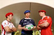 5 October 2009; Leinster captain Leo Cullen, centre, with Ulster captain Paddy Wallace, left, and Munster captain Paul O'Connell at the 2009/10 Heineken Cup launch. Shelbourne Hotel, Stephen's Green, Dublin. Picture credit: Stephen McCarthy / SPORTSFILE