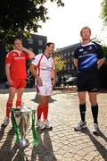 5 October 2009; Leinster captain Leo Cullen, right, with Ulster captain Paddy Wallace, centre, and Munster captain Paul O'Connell at the 2009/10 Heineken Cup launch. Shelbourne Hotel, Stephen's Green, Dublin. Picture credit: Stephen McCarthy / SPORTSFILE