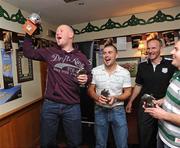 3 October 2009; Karl Casey, left, Barney McAuley and Damien Quinn, right, Loughgiel GAA club, receive their winners prizes from Johnny Davis, Pioneer Promotions, second from right, after being crowned champions of the Cushendall Guinness Hurling Cubed Invitational Championship 2009. Guinness, an official sponsor of the GAA Hurling All-Ireland Senior Championship, brought hurling off the pitch and into specially built 3D Perspex cubes this weekend in Cushendall GAA Club. Cushendall was selected as the first club to host a regional Guinness Hurling Cubed Invitational Championship. Guinness has donated €1000 to the winning team’s GAA club, and the Cube has also be donated to Cushendall by Guinness. The Cushendall Guinness Hurling Cubed Invitational will be followed by similar events in Dunboyne GAA Club, Meath, Carlow IT, and Ahane GAA Club in Limerick during the month of October. Cushendall GAA Club, Cushendall, Co. Antrim. Picture credit: Oliver McVeigh / SPORTSFILE