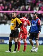 9 January 2016; Referee Nigel Owens watches the in stadium screen for foul play, which resulted in a red card for Josaia Raisuqe, Stade Français Paris. European Rugby Champions Cup, Pool 4, Round 2 Refixture, Stade Francais Paris v Munster, Stade Jean Bouin, Paris, France. Picture credit: Ramsey Cardy / SPORTSFILE
