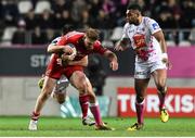 9 January 2016; Rory Scannell, Munster, is tackled by Paul Williams, Stade Français Paris. European Rugby Champions Cup, Pool 4, Round 2 Refixture, Stade Francais Paris v Munster, Stade Jean Bouin, Paris, France. Picture credit: Ramsey Cardy / SPORTSFILE