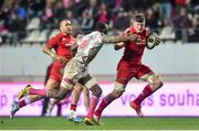 9 January 2016; Jack O'Donoghue, Munster, in action against Sekou Macalou, Stade Français Paris. European Rugby Champions Cup, Pool 4, Round 2 Refixture, Stade Francais Paris v Munster, Stade Jean Bouin, Paris, France. Picture credit: Ramsey Cardy / SPORTSFILE