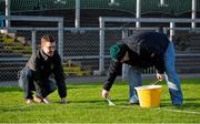 10 January 2016; Ground staff paint white lines around the goal mouth. Bank of Ireland Dr. McKenna Cup, Group B, Round 2, Down v Fermanagh, Páirc Esler, Newry, Co. Down. Picture credit: Mark Marlow / SPORTSFILE