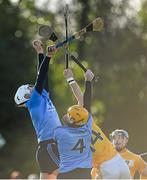 10 January 2016; Liam Rushe, Dublin, catches a high ball ahead of team-mate Oisín Gough, and Liam Watson, Antrim. Bord na Mona Walsh Cup, Group 2, Dublin v Antrim, St Clare's, Ballymun, Dublin. Picture credit: Dáire Brennan / SPORTSFILE