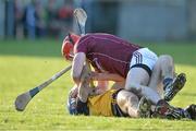 10 January 2016; Joe Canning, Galway, and Eoghan O'Donnell, DCU, confront each other. Bord na Mona Walsh Cup, Group 4, Galway v DCU, Duggan Park, Ballinasloe, Co. Galway. Picture credit: David Maher / SPORTSFILE