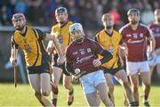 10 January 2016; Andrew Smith, Galway, in action against Paudie Foley,  DCU. Bord na Mona Walsh Cup, Group 4, Galway v DCU, Duggan Park, Ballinasloe, Co. Galway. Picture credit: David Maher / SPORTSFILE