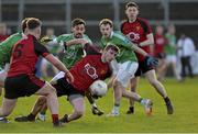 10 January 2016; Barry O'Hagan, Down, in action against Ryan Hanna, Fermanagh. Bank of Ireland Dr. McKenna Cup, Group B, Round 2, Down v Fermanagh, Páirc Esler, Newry, Co. Down. Picture credit: Mark Marlow / SPORTSFILE