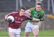 10 January 2016; Enda Tierney, Galway, in action against, Adrian Croal, Leitrim. Galway v Leitrim - FBD Connacht League Section B Round 2. Tuam Stadium, Tuam, Co. Galway. Picture credit: Ray Ryan / SPORTSFILE