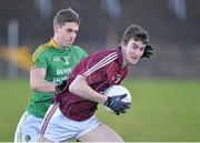 10 January 2016; Enda Tierney, Galway, in action against, Shane Moran, Leitrim. Galway v Leitrim - FBD Connacht League Section B Round 2. Tuam Stadium, Tuam, Co. Galway. Picture credit: Ray Ryan / SPORTSFILE