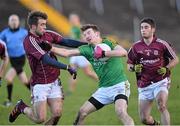 10 January 2016; Shane Quinn, Leitrim,  in action against, Paul Conroy, left, and Ruairi Greene, Galway. Galway v Leitrim - FBD Connacht League Section B Round 2. Tuam Stadium, Tuam, Co. Galway. Picture credit: Ray Ryan / SPORTSFILE