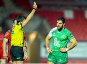 10 January 2016; Referee Marius Mitrea shows Ronan Loughney, Connacht, a yellow card. Guinness PRO12, Round 12, Scarlets v Connacht, Parc Y Scarlets, Llanelli, Wales. Picture credit: Ben Evans / SPORTSFILE