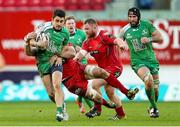 10 January 2016; Tiernan O'Halloran, Connacht, is tackled by John Barclay and Samson Lee, Scarlets. Guinness PRO12, Round 12, Scarlets v Connacht, Parc Y Scarlets, Llanelli, Wales. Picture credit: Chris Fairweather / SPORTSFILE