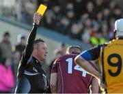 10 January 2016; Referee James McGrath shows the yellow card to Joe Canning, Galway. Bord na Mona Walsh Cup, Group 4, Galway v DCU, Duggan Park, Ballinasloe, Co. Galway. Picture credit: David Maher / SPORTSFILE