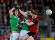 10 January 2016; Cathal Doyle, Down, in action against Conall Jones and Damien Kelly, Fermanagh. Bank of Ireland Dr. McKenna Cup, Group B, Round 2, Down v Fermanagh, Páirc Esler, Newry, Co. Down. Picture credit: Mark Marlow / SPORTSFILE