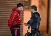12 January 2016; Munster's Felix Jones in conversation with Cathal Sheridan before training. University of Limerick, Limerick. Picture credit: Diarmuid Greene / SPORTSFILE