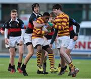 12 January 2016; Conor Odoemene, De La Salle Churchtown, is tackled by Harry O'Donnell, The High School. Bank of Ireland Schools Fr. Godfrey Cup, Round 1, De La Salle Churchtown v The High School, Donnybrook Stadium Donnybrook, Dublin. Picture credit: Cody Glenn / SPORTSFILE