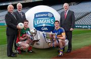 13 January 2016; Allianz Ireland along with the GAA today announced the renewal of Allianz's support of communities across Ireland through a five year extension of its sponsorship of the Allianz Football and Hurling Leagues. Spanning 28 years and encompassing the 2020 season, Allianz’ renewed commitment to the competition makes the Insurance provider one of the longest standing supporters of Gaelic Games. Pictured at the announcement are, back from left, former Meath manager Sean Boylan, Uachtarán Chumann Lúthchleas Gael Aogán Ó Fearghail, Brendan Murphy, CEO, Allianz Ireland, with front, from left, Mayo footballer Diarmuid O'Connor, and Tipperary hurler Seamus Callanan. Croke Park, Dublin. Picture credit: Brendan Moran / SPORTSFILE