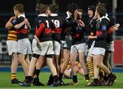 12 January 2016; The High School team-mates celebrate at the final whistle. Bank of Ireland Schools Fr. Godfrey Cup, Round 1, De La Salle Churchtown v The High School, Donnybrook Stadium Donnybrook, Dublin. Picture credit: Cody Glenn / SPORTSFILE