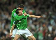 10 October 2009; Sean St.Ledger, Republic of Ireland, celebrates after scoring his side's second goal with team-mate Leon Best. 2010 FIFA World Cup Qualifier, Republic of Ireland v Italy, Croke Park, Dublin. Picture credit: David Maher / SPORTSFILE