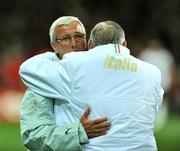 10 October 2009; Italian manager Marcello Lippi, left, celebrates at the end of the game. 2010 FIFA World Cup Qualifier, Republic of Ireland v Italy, Croke Park, Dublin. Picture credit: David Maher / SPORTSFILE