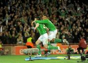 10 October 2009; Sean St. Ledger, Republic of Ireland, celebrates after scoring his side's second goal with team-mate Leon Best, right. 2010 FIFA World Cup Qualifier, Republic of Ireland v Italy, Croke Park, Dublin. Picture credit: Pat Murphy / SPORTSFILE
