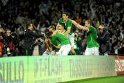 10 October 2009; Sean St. Ledger, Republic of Ireland, celebrates after scoring his side's second goal with team-mate Leon Best, right. 2010 FIFA World Cup Qualifier, Republic of Ireland v Italy, Croke Park, Dublin. Picture credit: Pat Murphy / SPORTSFILE