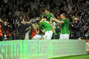 10 October 2009; Sean St. Ledger, Republic of Ireland, celebrates after scoring his side's second goal with team-mates. 2010 FIFA World Cup Qualifier, Republic of Ireland v Italy, Croke Park, Dublin. Picture credit: Pat Murphy / SPORTSFILE