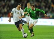 10 October 2009; Aiden McGeady, Republic of Ireland, in action against Mauro Camoranesi, Italy. 2010 FIFA World Cup Qualifier, Republic of Ireland v Italy, Croke Park, Dublin. Picture credit: Pat Murphy / SPORTSFILE