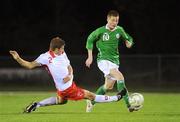 13 October 2009; James McCarthy, Republic of Ireland, is tackled by Gaetano Berardi, Switzerland. UEFA European U21 Championship Qualifier, Republic of Ireland v Switzerland, RSC, Waterford. Picture credit: Matt Browne / SPORTSFILE