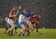 13 January 2016; Cian Buckley and Damien Cahalane, Cork, in action against Tommy Warring and Colin Dunford, Waterford during a snow shower. Munster Senior Hurling League, Round 3, Cork v Wateford, Mallow GAA Grounds, Mallow, Co. Cork. Picture credit: Matt Browne / SPORTSFILE
