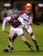 13 January 2016; Bobby Duggan, NUIG, in action against Paul Claffey, Galway. Bord na Mona Walsh Cup, Group 4, Galway v NUIG, Duggan Park, Ballinasloe, Co. Galway. Picture credit: Seb Daly / SPORTSFILE