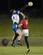 14 January 2016; Conor Prunty, Waterford, contests the opening throw-in with Andrew O'SullEvan, Cork. McGrath Cup Group B Round 2, Cork v Waterford. Mallow GAA Grounds, Mallow, Co. Cork. Picture credit: Diarmuid Greene / SPORTSFILE