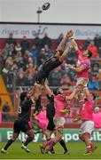 16 January 2016; Dave Foley, Munster, contests a lineout with Pascal Papé, Stade Francais. European Rugby Champions Cup, Pool 4, Round 5, Munster v Stade Francais. Thomond Park, Limerick. Picture credit: Matt Browne / SPORTSFILE