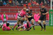 16 January 2016; Francis Saili, Munster, is tackled by Sergio Parisse, Stade Francais. European Rugby Champions Cup, Pool 4, Round 5, Munster v Stade Francais. Thomond Park, Limerick. Picture credit: Matt Browne / SPORTSFILE