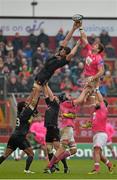 16 January 2016; Pascal Papé, Stade Francais, collects a lineout ahead of Dave Foley, Munster. European Rugby Champions Cup, Pool 4, Round 5, Munster v Stade Francais. Thomond Park, Limerick. Picture credit: Matt Browne / SPORTSFILE