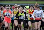 16 January 2016; Kate Avery, Great Britain, left, Fionnuala McCormick, Ireland and Louise Small, England, at the start of the Senior Womens race. Antrim International Cross Country, Greenmount Campus, Stormont, Belfast. Picture credit: Oliver McVeigh / SPORTSFILE