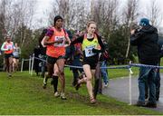 16 January 2016; Fionnuala McCormack, Ireland, leading Mimi Belete, Bahrain, left, on her way to finishing third in the Senior Womens race. Antrim International Cross Country, Greenmount Campus, Stormont, Antrim. Picture credit: Oliver McVeigh / SPORTSFILE