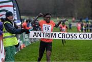 16 January 2016; Alice Aprot Nawowuna, Kenya, crosses the finish line to win the Senior Womens race. Antrim International Cross Country, Greenmount Campus, Stormont, Antrim. Picture credit: Oliver McVeigh / SPORTSFILE