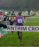 16 January 2016; Aweke Ayalew, Bahrain, on his way to winning the Senior Mens race. Antrim International Cross Country, Greenmount Campus, Stormont, Antrim. Picture credit: Oliver McVeigh / SPORTSFILE